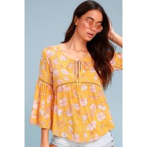 Lulu’s Yellow Floral Flounce Sleeve Top